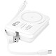 Moxie Chargeur Externe MagSafe 10000mAh Câble iPhone Lightning et USB C Blanc Batterie de secours Moxie blanc avec anneau aimanté compatible avec les smartphones et protections MagSafe