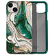 iDeal of Sweden Coque pour iPhone 14 Plus Marbré Luxe Ultra fine Golden Jade Marble Vert Foncé Design marbré émeraude avec des détails dorés et blancs luxueux, rehaussé d'une plaque dorée "iDeal of Sweden"