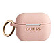 Guess Coque Silicone pour AirPods Pro Aspect Pailleté avec Bague Mousqueton Rose - Coque Rose de la marque Guess pour embellir vos AirPods Pro tout en les protégeant des chocs et rayures