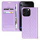 Avizar Étui Folio pour iPhone 16 Pro Losange Porte cartes Support Vidéo Violet Motif en losanges ajourés soigneusement travaillé et bouton rond noir, pour une touche d'élégance