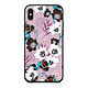 LaCoqueFrançaise Coque iPhone Xs Max effet cuir grainé noir Fleurs parme Design Coque iPhone Xs Max effet cuir grainé noir Fleurs parme Design