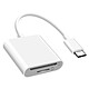 Avizar Lecteur Carte Universel  pour micro SD SD TF, Adaptateur USB-C - Blanc Lecteur de carte à double fente pour profiter de vos espaces de stockage en tout genre