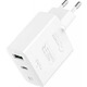 PURO Chargeur Double Prise USB A + C PD 32W (12+20W) Power Delivery Blanc Ce chargeur secteur double port est idéal pour recharger à la maison ou au bureau deux appareils en même temps depuis la même source d'alimentation.