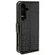 Avizar Étui Cuir pour Samsung Galaxy S24 Portefeuille RFID Motif Crocodile Noir - Revêtu d'une matière en cuir à motif crocodile, alliant durabilité et design sophistiqué