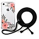 Evetane Coque cordon iPhone 7/8/ iPhone SE 2020 noir Dessin Fleurs roses Coque cordon iPhone 7/8/ iPhone SE 2020 noir Dessin Fleurs roses