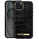 iDeal of Sweden Coque pour iPhone 15 Plus Luxe Ultra fine Black Croco Noir Design en relief Croco noir avec une finition sophistiquée, rehaussé par une logo dorée "IDEAL OF SWEDEN"