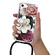 LaCoqueFrançaise Coque cordon iPhone 7/8/ iPhone SE 2020 noir Dessin Fleurs roses pas cher