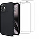 Acheter Evetane Coque iPhone 12 Mini Silicone liquide Noire + 2 Vitres en Verre trempé Protection écran Antichocs