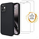 Evetane Coque iPhone 12 Mini Silicone liquide Noire + 2 Vitres en Verre trempé Protection écran Antichocs Coque iPhone 12 Mini Silicone liquide Noire + 2 Vitres en Verre trempé Protection écran Antichocs