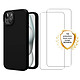 Evetane Coque iPhone 15 Silicone liquide Noire + 2 Vitres en Verre trempé Protection écran Antichocs Coque iPhone 15 Silicone liquide Noire + 2 Vitres en Verre trempé Protection écran Antichocs