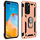 Avizar Coque Huawei P40 Antichoc bi-matières Bague Support Vidéo Rose Gold - Coque de protection spécialement conçue pour le Huawei P40