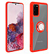 Avizar Coque Galaxy S20 Rigide Bague Support Métallique Transparent / Rouge Coque bi-colore spécialement conçue pour le Samsung Galaxy S20