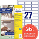 AVERY Paquet de 270 Etiquettes Stick+Lift Repositionnables 63,5 x 29,6 mm sur 10 feuilles Blanc Etiquette multi-usages