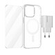 4smarts Pack 3-en-1 pour iPhone 15 Pro Max Coque MagSafe Verre Trempé Chargeur USB-C 20W - Pack 3 en 1 de 4smarts contenant tout ce qu'il vous faut pour l'iPhone 15 Pro Max : une coque MagSafe, un verre trempé et un chargeur secteur