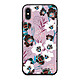 LaCoqueFrançaise Coque iPhone X/Xs effet cuir grainé noir Fleurs parme Design Coque iPhone X/Xs effet cuir grainé noir Fleurs parme Design