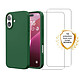 Evetane Coque iPhone 16 Silicone liquide Vert Foret + 2 Vitres en Verre trempe Protection ecran Antichocs Coque iPhone 16 Silicone liquide Vert Foret + 2 Vitres en Verre trempe Protection ecran Antichocs