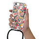 LaCoqueFrançaise Coque cordon iPhone 7/8/ iPhone SE 2020 noir Dessin Fleurs Beige et Rose pas cher