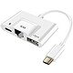 Avizar Adaptateur USB-C vers Ethernet et USB et USB C Design Compact Plug and Play  Blanc - Adaptateur Hub USB C 3 en 1 pour développer votre appareil avec plus de fonctions