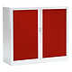 VINCO Armoire Monobloc FUN H100xL120xP43 cm 2 Tablettes Blanc Rideaux Rouge Armoire de bureau à rideau