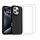 Acheter Evetane Coque iPhone 16 Pro Max Silicone liquide Noire + 2 Vitres en Verre trempe Protection ecran Antichocs