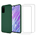 Evetane Coque Samsung Galaxy S20 Silicone liquide Vert Foret + 2 Vitres en Verre trempé Protection écran Antichocs pas cher