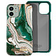 iDeal of Sweden Coque pour iPhone 12 Mini Marbré Luxe Ultra fine Golden Jade Marble Vert Foncé Design marbré émeraude avec des détails dorés et blancs luxueux, rehaussé d'une plaque dorée "iDeal of Sweden"