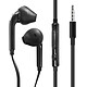 Écouteurs Filaires Jack 3.5mm Son Clair Micro et Télécommande Câble Plat Noir Ecouteurs intra-auriculaire avec kit pieton - Noir.