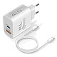 Avizar Chargeur secteur USB / USB-C 18W Power Delivery Q.C 3.0 Câble USB-C Blanc - Chargeur secteur à double sortie afin de recharger vos appareils nomades.