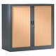VINCO Armoire Monobloc H136xL120xP43 cm 3T Anthracite Rideaux Hêtre Armoire de bureau à rideau