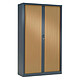 VINCO Armoire Monobloc H198xL100xP43 cm 4 Tablettes Anthracite Rideaux Pommier de Honfleur Armoire de bureau à rideau