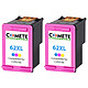 COMETE - 62XL - 2 Cartouches compatibles HP 62 XL - Couleur - Marque française 2 Cartouches compatibles HP 62 XL Couleur