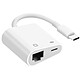 Avizar Adaptateur USB-C vers Ethernet + USB-C Charge et Connexion internet stable Blanc Un adaptateur USB-C mâle vers Ethernet pour brancher un câble Ethernet à votre appareil USB type C