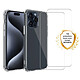 Evetane Coque iPhone 15 Pro Antichoc Silicone bords renforcés + 2 Vitres en verre trempé Protection écran Coque iPhone 15 Pro Antichoc Silicone bords renforcés + 2 Vitres en verre trempé Protection écran