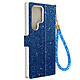 Avizar Étui pour Samsung S23 Ultra Pailleté Disco Portefeuille Support vidéo Bleu - Étui Disco Glam Edition en simili cuir, offrant style et éclat à votre Samsung Galaxy S23 Ultra