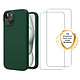 Evetane Coque iPhone 15 Silicone liquide Verte + 2 Vitres en Verre trempé Protection écran Antichocs Coque iPhone 15 Silicone liquide Verte + 2 Vitres en Verre trempé Protection écran Antichocs