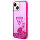 Guess Coque pour Apple iPhone 14 Glitter Palm à paillettes Rose Coque conçue sur mesure pour Apple iPhone 14