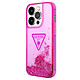 Guess Coque pour Apple iPhone 14 Pro Glitter Palm à paillettes Rose Coque conçue sur mesure pour Apple iPhone 14 Pro
