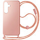 Avizar Coque pour Samsung Galaxy S23 FE Série Corda avec Cordon Tour de Cou Rigide Rose - Cordon ajustable en nylon tressé pour un port autour du cou ou en bandoulière