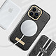 Guess Coque Magsafe pour Apple iPhone 13 Pro Max PU Peony Metal Plate Noir pas cher