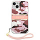Guess Coque pour Apple iPhone 13 Mini Camo avec lanière nylon Rose Coque conçue sur mesure pour Apple iPhone 13 Mini