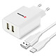 Swissten Chargeur Secteur Double USB 2.1A Smart IC + Câble USB-C Blanc Un adaptateur secteur double sortie USB by Swissten, permettant d'alimenter 2 appareils en même temps.