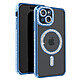 Avizar Coque Diamant pour iPhone 15 Protection MagSafe Contour Strass Coque diamant contour bleu saphir strassé, habillant votre iPhone 15 de manière luxueuse et élégante