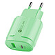 Avizar Chargeur Secteur 20W USB Quickcharge 3.0 / Power Delivery USB Type-C Vert - Ce chargeur secteur vert de marque EKO vous permet de recharger jusqu'à 2 périphériques simultanément et en toute commodité