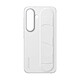 Samsung Coque pour Galaxy S25 en Silicone avec Lanière Fonction Stand Blanc Offre une protection intégrale contre les chocs, les rayures et les salissures du quotidien