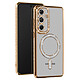 Avizar Coque Diamant pour Samsung Galaxy S24 FE MagSafe Contour Strass Dorée Coque diamant contour or étincelant strassé, habillant votre Samsung S24 FE de manière luxueuse et élégante