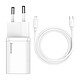 Baseus Chargeur Secteur USB-C 20W avec Câble USB-C/Lightning Blanc - Compatible avec Power Delivery et Quick Charge 3.0, permettant une recharge ultra-rapide