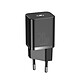 Baseus Chargeur Secteur USB-C 20W Modèle CCCJGCE Super Si Quick Noir - Offre une puissance de sortie de 20 W, permettant de recharger rapidement votre smartphone