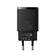 Baseus Chargeur Secteur Double Sortie USB-A/USB-C 20W Compact Noir - Offre une puissance de sortie maximale de 20 W, permettant de recharger rapidement votre smartphone