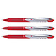 PILOT Stylo roller pointe métal rétractable 0,5 mm encre liquide rouge V-BALL RT 05 x 3 Stylo roller