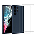 Acheter Evetane Coque Samsung Galaxy S22 Ultra Silicone liquide Bleue + 2 Vitres en Verre trempé Protection écran Antichocs